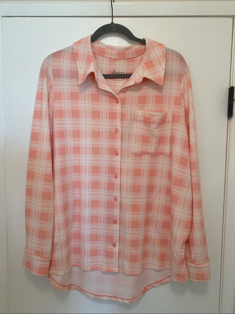 Denim&Co Pink and White Plaid Button-Up Blouse 1X